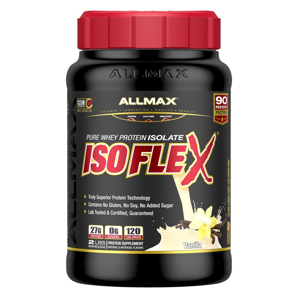 ALLMAX ISOFLEX Whey proteini, Vanilla - 2 lb - 27 Protein Per Scoop - Zero Fat & Sugar - 99 Lactose Free - Gluten Free & Soy Free - Approx. 30 Hizmetler