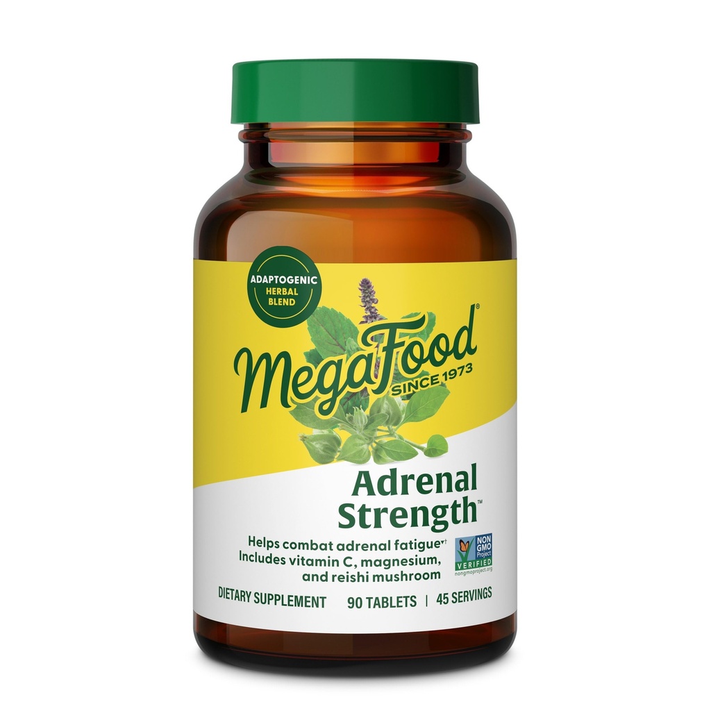 MegaFood Adrenal Strength - Adrenal Support Supplements with Ashwagandha, C, Magnezyum Glycinate, Holy Basil, Astragalus - Downloads Cortisol Levels - Vegetarian - 90 Tabletler (45 hizmet)