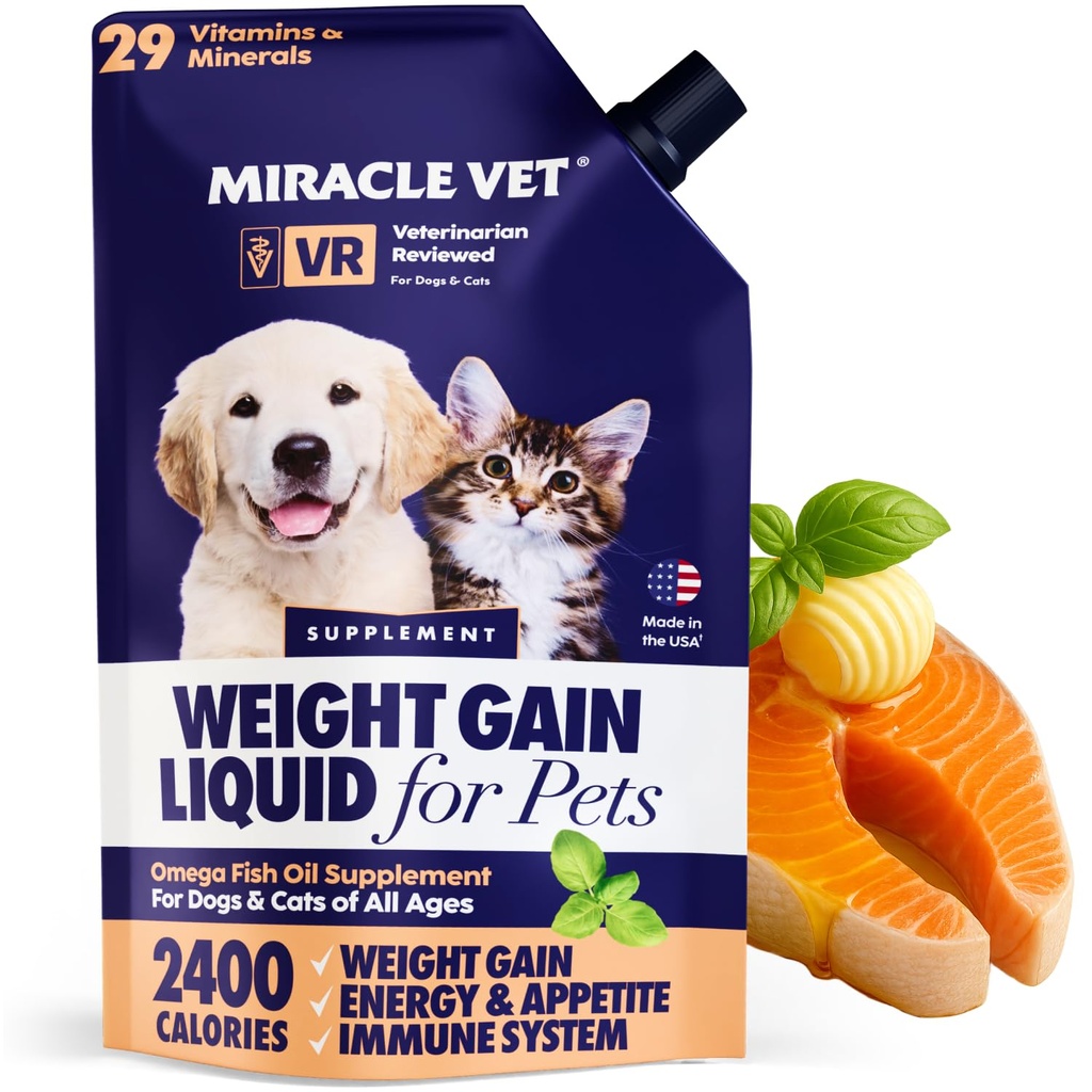Miracle Vet High-Calorie Kilo Köpekler ve Kediler için Kazanıyor - Multivitamin Beslenme Supplement Gel, Omega Fish Oil, Food - Puppy, Senior, Prenatal Cat & Dogs, Supplements for Kilo Gain