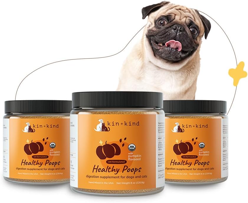 Köpekler ve Kediler için kin+kind Organik Fiber - Sağlıklı Pooplar için Kombine Güç - Digestive Health - Flax Tohum, Ginger, Turmeric ve Coconut - ABD'de Yapıldı (3 x 8 oz)