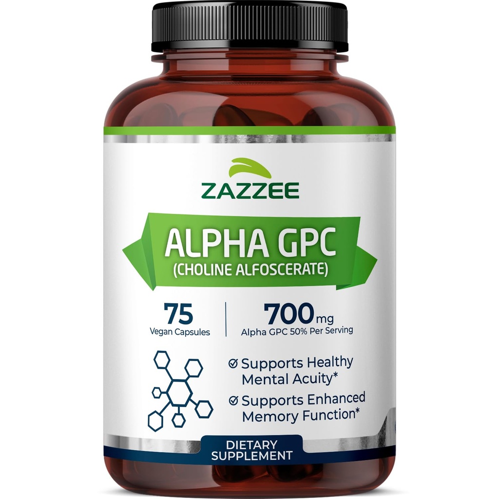 Zazzee Ekstra Güçlü Alfa GPC Choline, hizmet başına 700 mg, 75 Vegan Capsules,% 100 Pure Pharmaceutical Grade, 100% Vegetarian, Standardized for Potency and Sapphire, All- Natural and Non-GMOMO