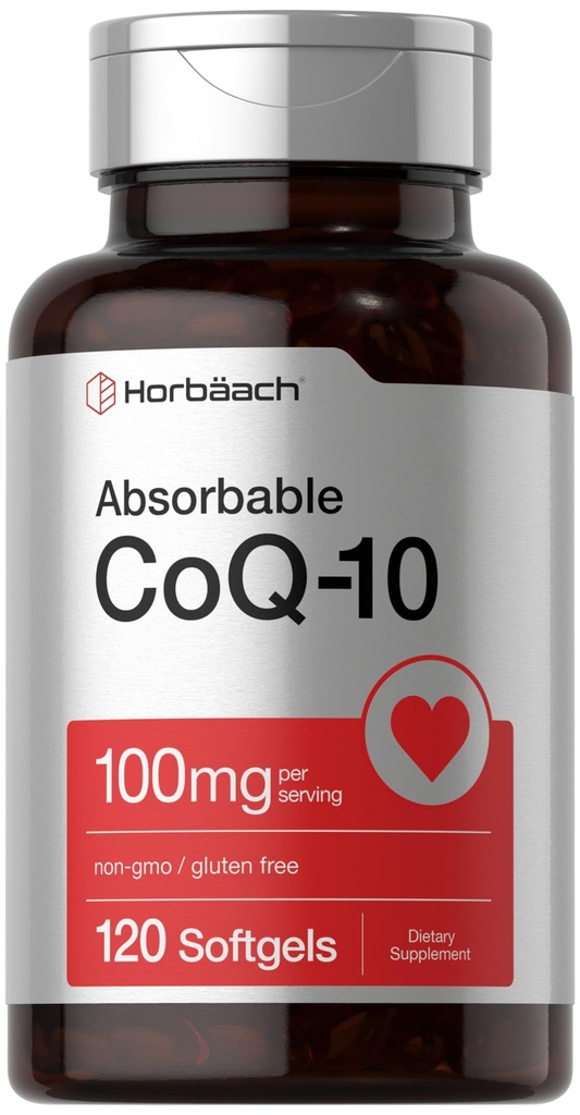 Horbäach CoQ10 100 mg Softgels | 120 Kont | Non-GMO ve Gluten Free Supplement Supplement Supplement