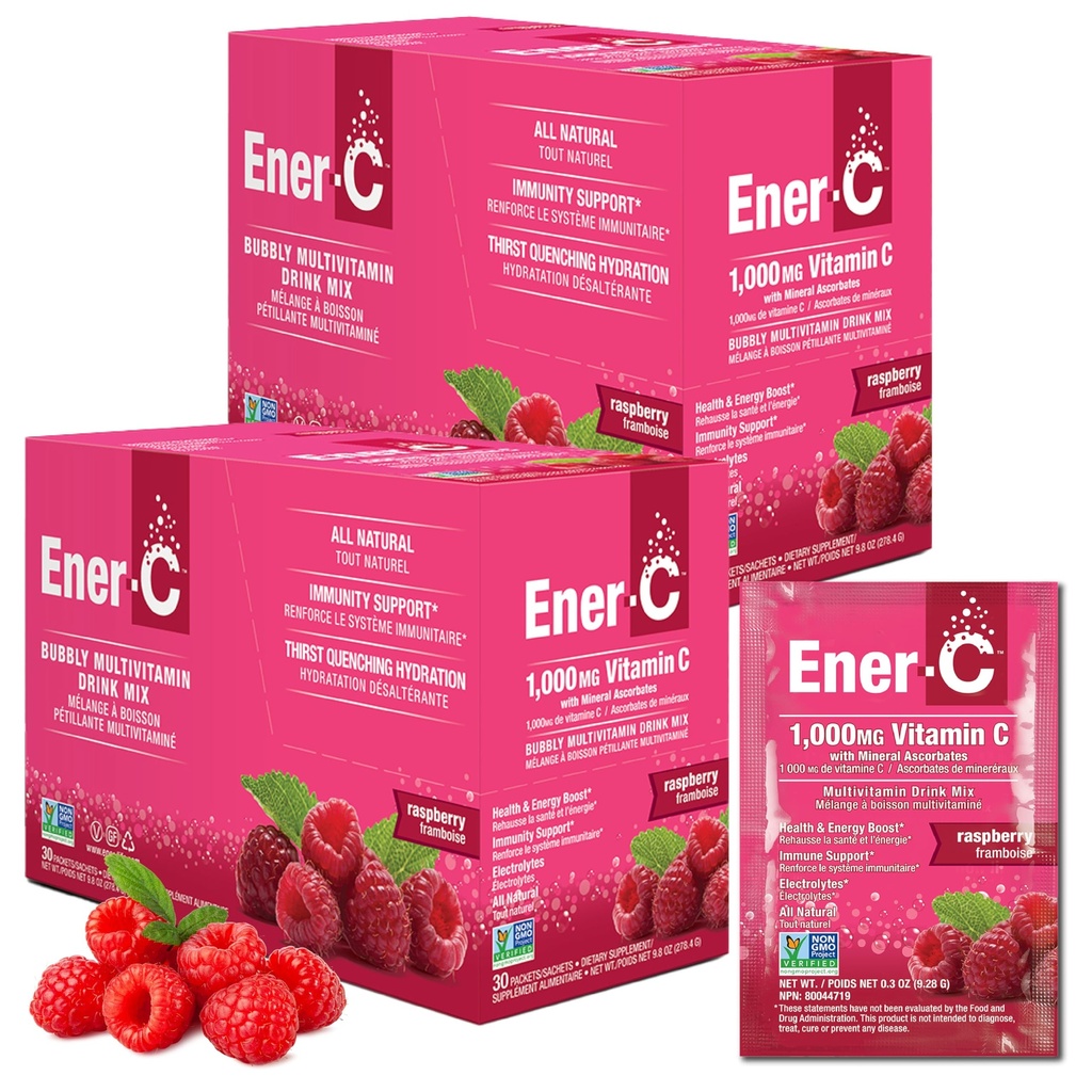 Ener-C Multivitamin İç Mix - Su için Vitamin Paketleri, Elektrolytes Toz Paketleri, Vitamin İç Mix, Hydration Liquid Mix, Immune ATM for Yetişkinler, Sağlıklı Enerji - Raspberry, 60 Countets