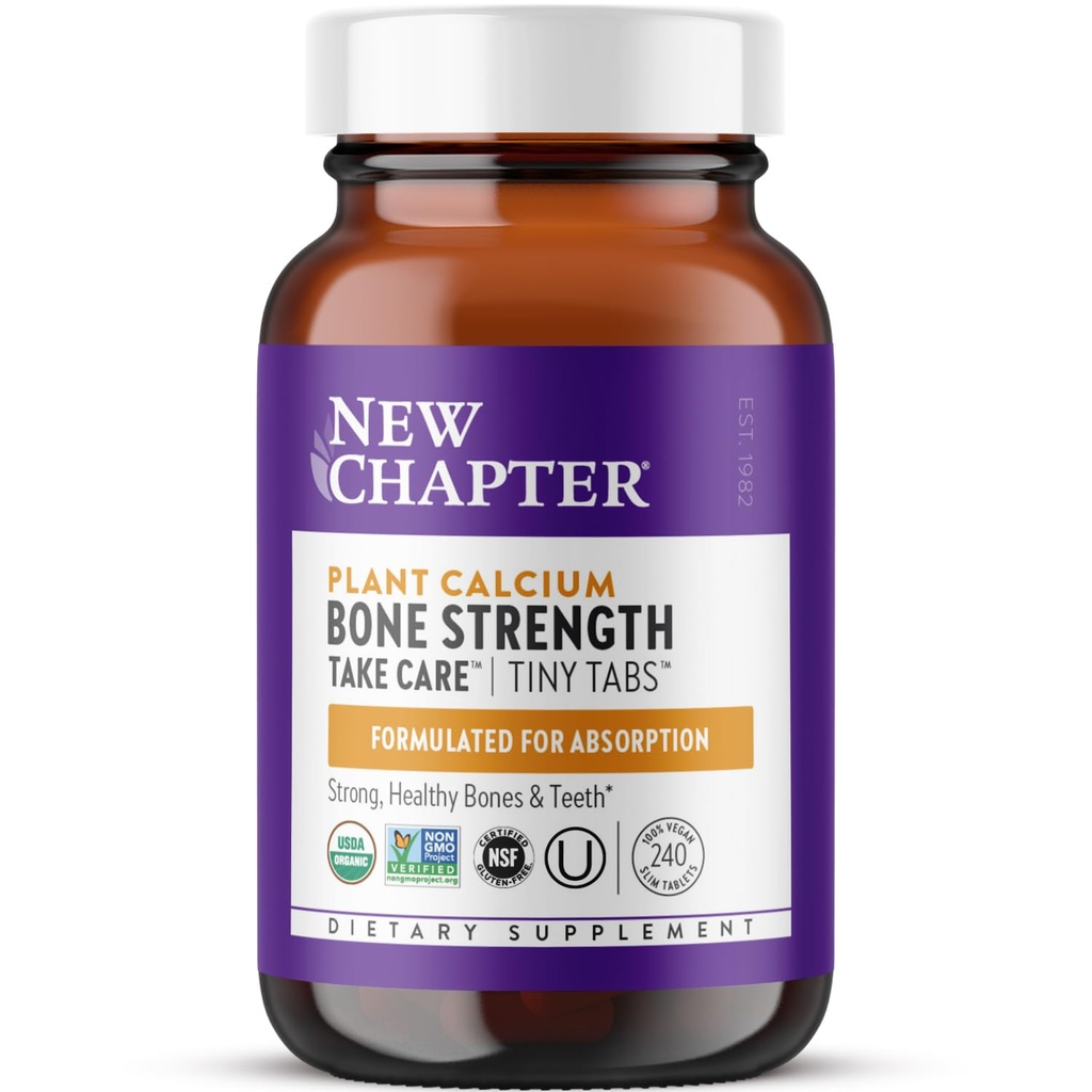 Yeni Bölüm Kalsiyum Tamamı - Bone Strength Tiny Tabs Plant-Based USDA Organicuba with Magnezyum Vitamin D3+K2, Bone Health & Ortak Hareketlilik için, Kalp Desteği, 905 mg doz - 240 Tiny Tabs Plant-Based USDA Organik Kalsiyum