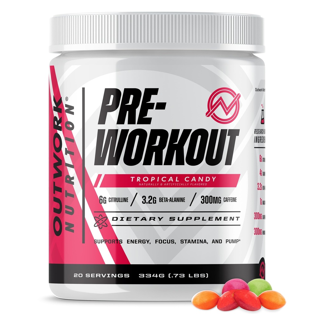 Erkekler ve Kadınlar için Beslenme Preworkout - Nootropic Pre Workout Tina Withouttine, Pre-Workout Toz with Taurine Rhodiola Citrulline Malate Beta Alanine Caffeine (Tropical Candy)