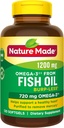 Burp-Less Fish Oil 1200 mg One Per Day, 120 Softgels, Fish Oil Omega 3 Supplement For Heart Health Health