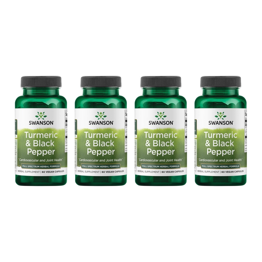 Swanson Turmeric & Black Pepper - Organik Ortak Sağlık, Kalp Sağlığı, Digestion, & Liver Support Supplement - Gelişen Bioavailability & Abors - (60 Veggie Capsules) 4 Pack
