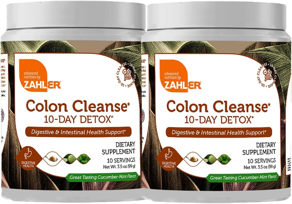 Zahler Colon Cleanse 10-Day Detox Cleanse - Cucumber Mint Flavor - Herbal Digestive Wellness - Colon Cleanser & Detox for Bowel Movement, Body Detox, Digestion Aid for Women and Men - 3.5 oz (2 Pack)