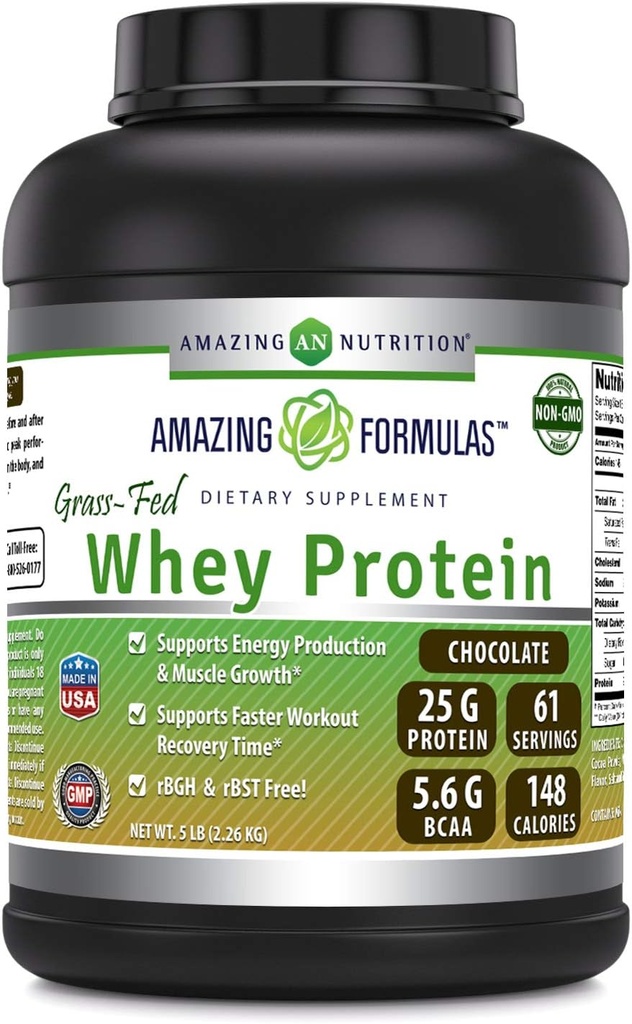 Amazing Formulas Grass-Fed Whey Protein Supplement | Chocolate Flavor | 25 G proteini Oda başına | Non-GMO | Gluten-Free | Made in USA