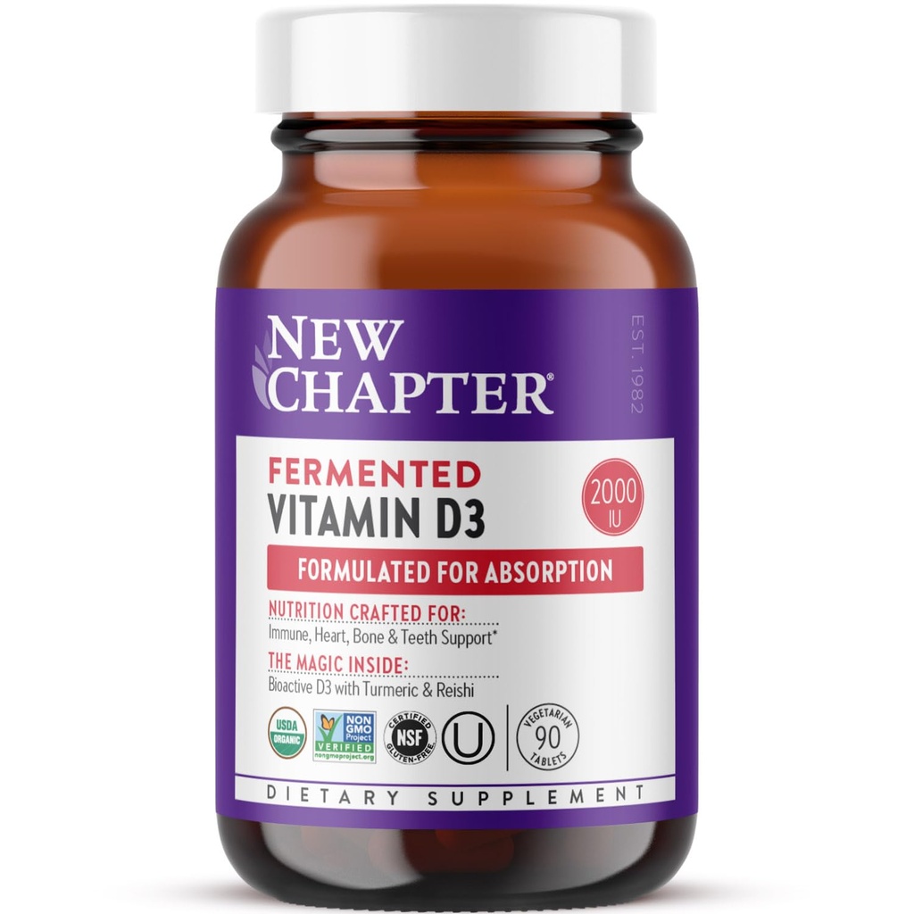 Yeni Bölüm Fermented Vitamin D3 2,000 IU, Organik, Immune, Heart & Bone Support + All-Food Turmeric, Adaptojenik Reishi Mushroom, 100% Vegetarian, Gluten Free, 90 Countarian, Gluten Free, 90 Countarian, Gluten
