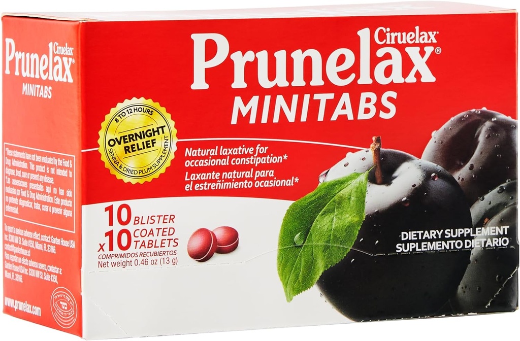 Prunelax Ciruelax Düzenli Kuvvet Laxative Mini Tabletler - Occasional Constipation, Senna Extract, Vegan & Gluten-Free, Gentle Relief - 100ct