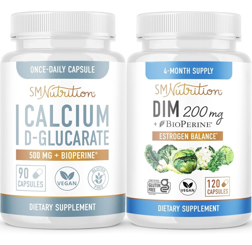 SMNutrition 200 mg DIM Supplement withuba D-Glucarate | Hormon Balancing Sche with DIM Diindolylmethane Capsules (120 hizmet) ve Vegan Gluten Free Non-GMO CDG Supplement (90 hizmet)