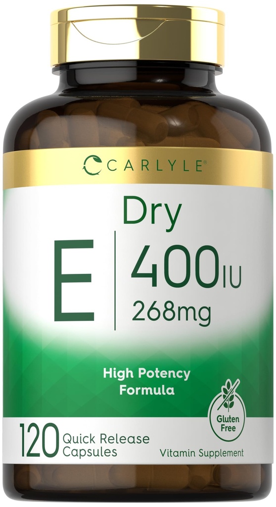 Carlyle Kuru Vitamin E | 400 IU (268 mg) | 120 Capsules | Yüksek Potency Formula | Non-GMO ve Gluten Ücretsiz