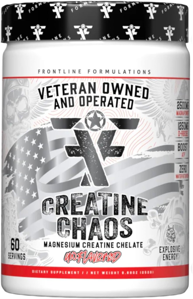 Kretine Kaos, Lean Muscle growth, Unflavored, Aids Muscle Recovery, Post-Workout Supplement, Veteren Kendileştirilmiş ve Yönlendirilmiş (60 Hizmet, Magnezyum Kretine Chelate)