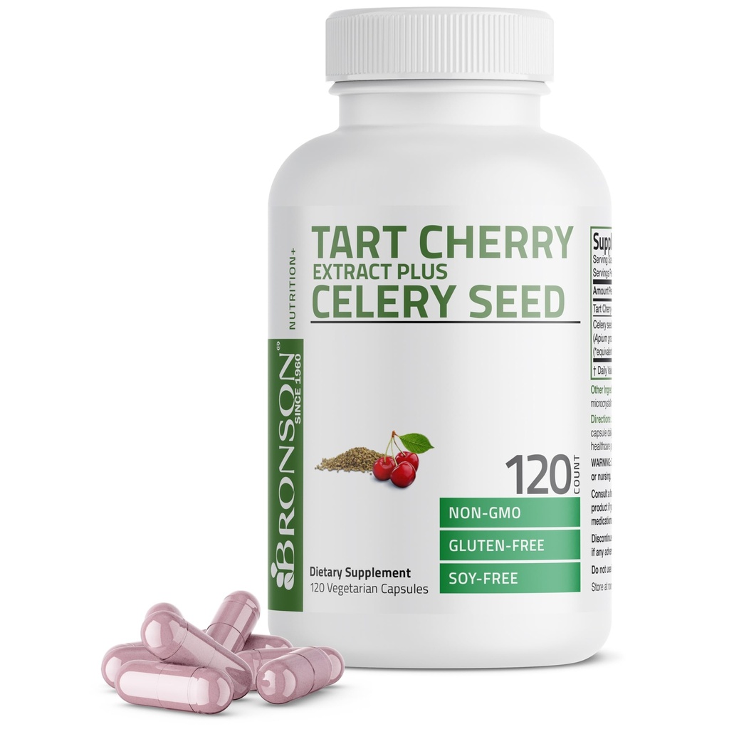 Bronson Tart Cherry Extract + Celery Seed Capsules - Güçlü Uric Acid Cleanse, Ortak Hareketlilik Desteği ve Kas Kurtarma Tamam - GMO Formula, 120 Vejetaryen Capsules - Güçlü Uric Acid Cleanse, Ortak Hareketlilik Desteği ve Kas Kurtarma Supplement - Non GMO Formula, 120 Vegetarian Capsules