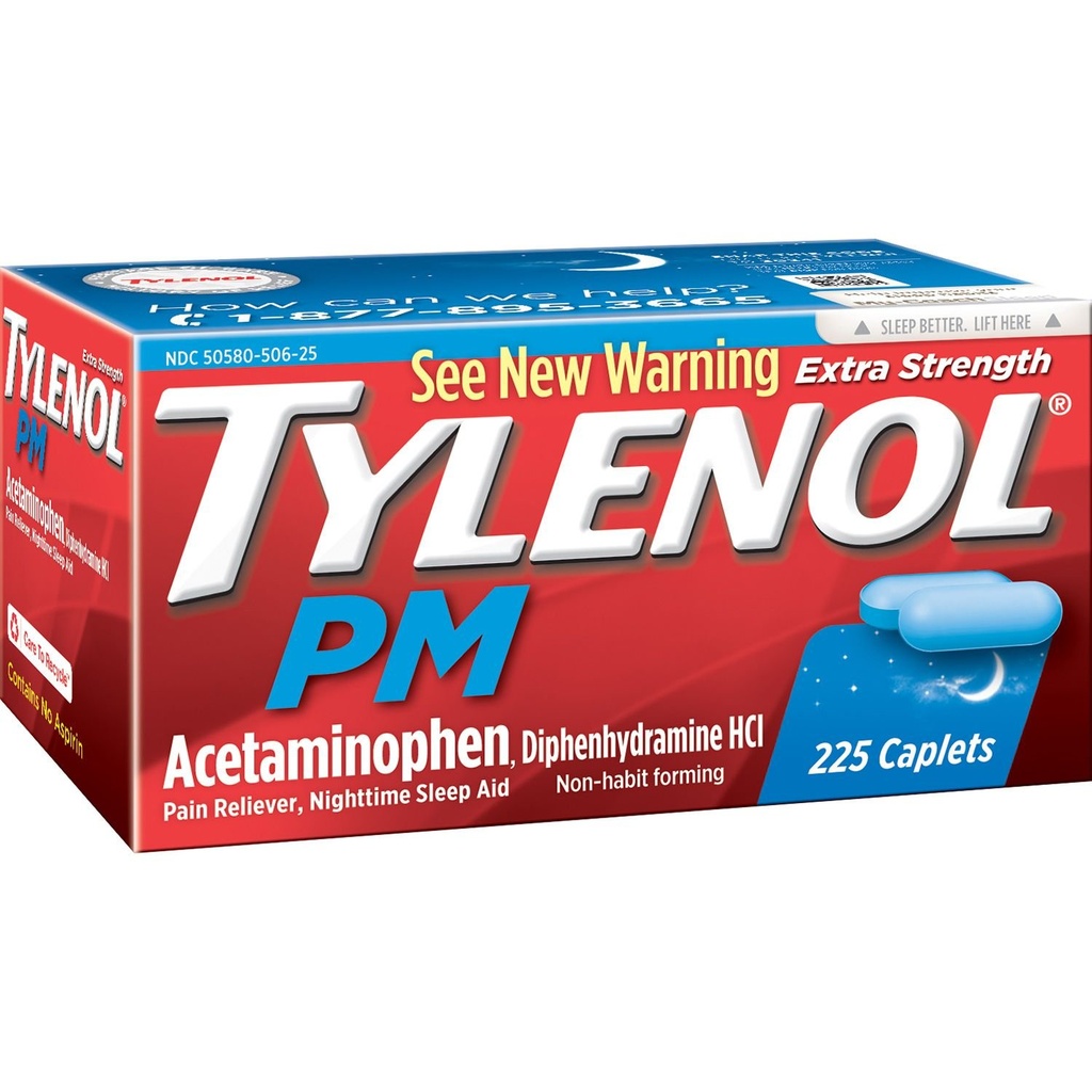 Tylenol Pm Ekstra Güçlü Ağrı Reliever + Uyku Yardımı, 225-caplet (1 Pack)