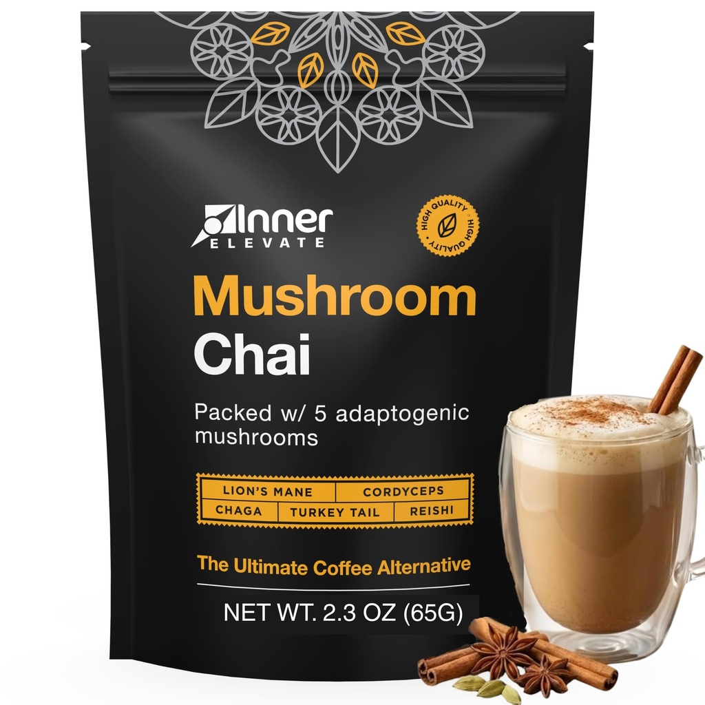 İç Elevate Superfood Mushroom Chai - Ultimate Kahve Alternatif - Aslan Mane, Cordyceps, Chaga, Reishi, Türkiye Tail (35 hizmet)