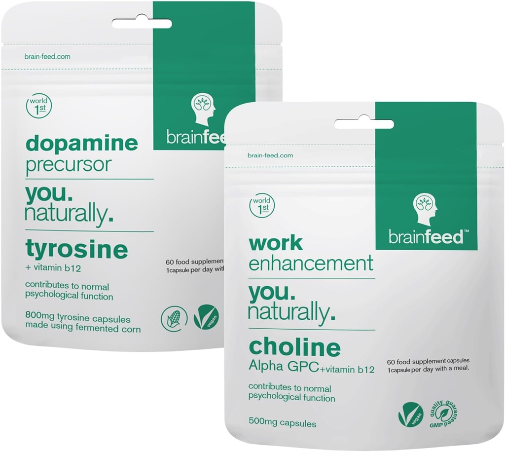 Zihin ve Odak için Beyin Supplementleri | 2Month-Supply | 800 mg L tyrosine Dopamine Supplements + 500 mg Alpha GPC Choline | Concentration Supplements