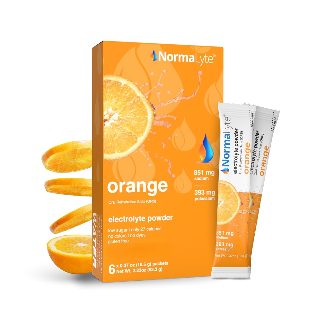NormaLyte Oral Rehidrasyon Salts- Pack of 6 (Orange) | Elektrolytes, Enerji Supplements, Electrolytes Packets, Hydration Sachet, P properties Supplement, Vegan, Dehidr Recovery Recovery