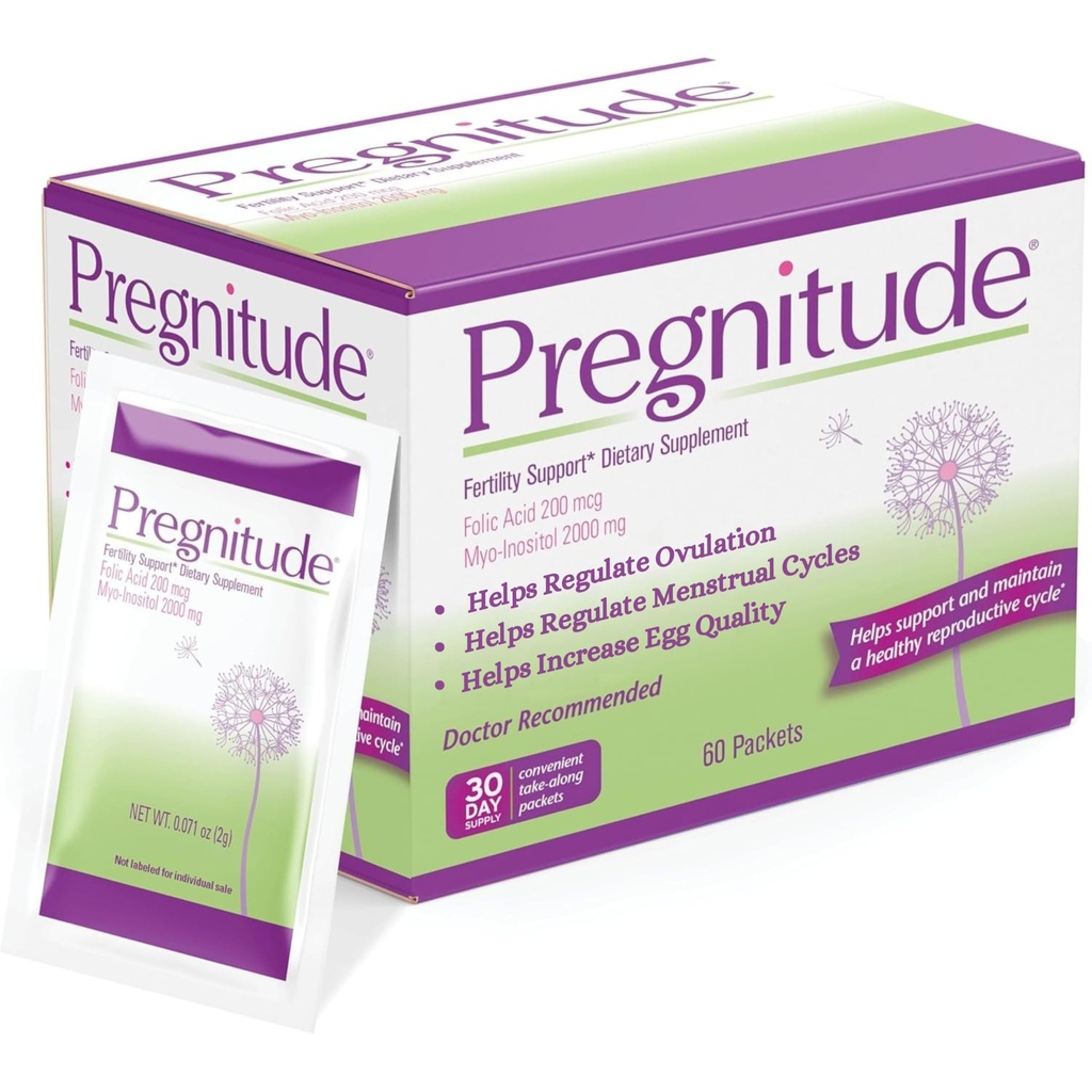 Pregnitude Reproductive Support Dietary Supplement with Folic Acid and Myo-Inositol, Unflavored Powder Packets, 30 Day Supply, 60 Packets