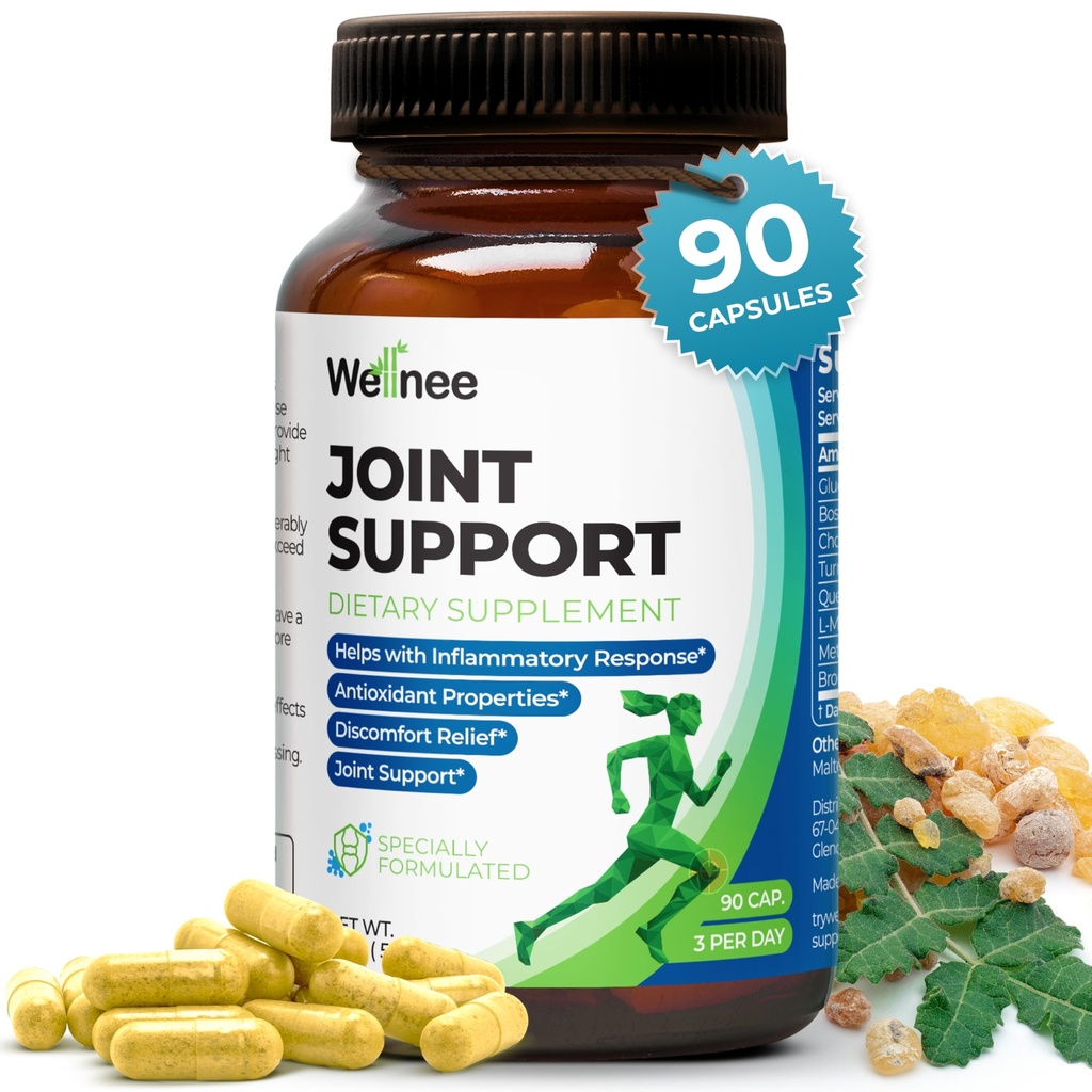 Wellnee Ortak Destek Tamamı - Glucosamine Chondroitin MSM, Boswellia & Turmeric - Relieves Joint Discomfort & Supports Flexacy - Wellknee Ortak Destek - 90 Capsules, 30 Hizmetler