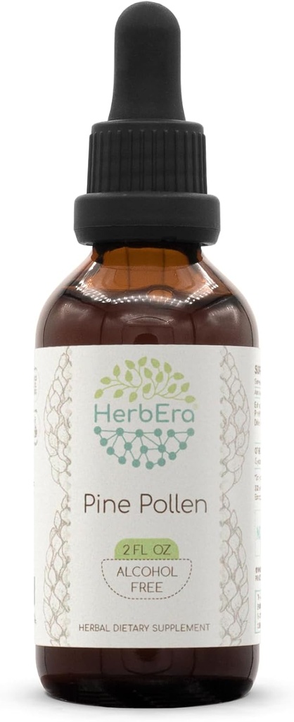HerbEra Pine Pollen B60 Alkol Free Herbal Extract Tincture, Mekanik Sıvı Drops Natural (Song Hua Fen, Scots Pine, Pinus Sylvestris) 2 fl oz
