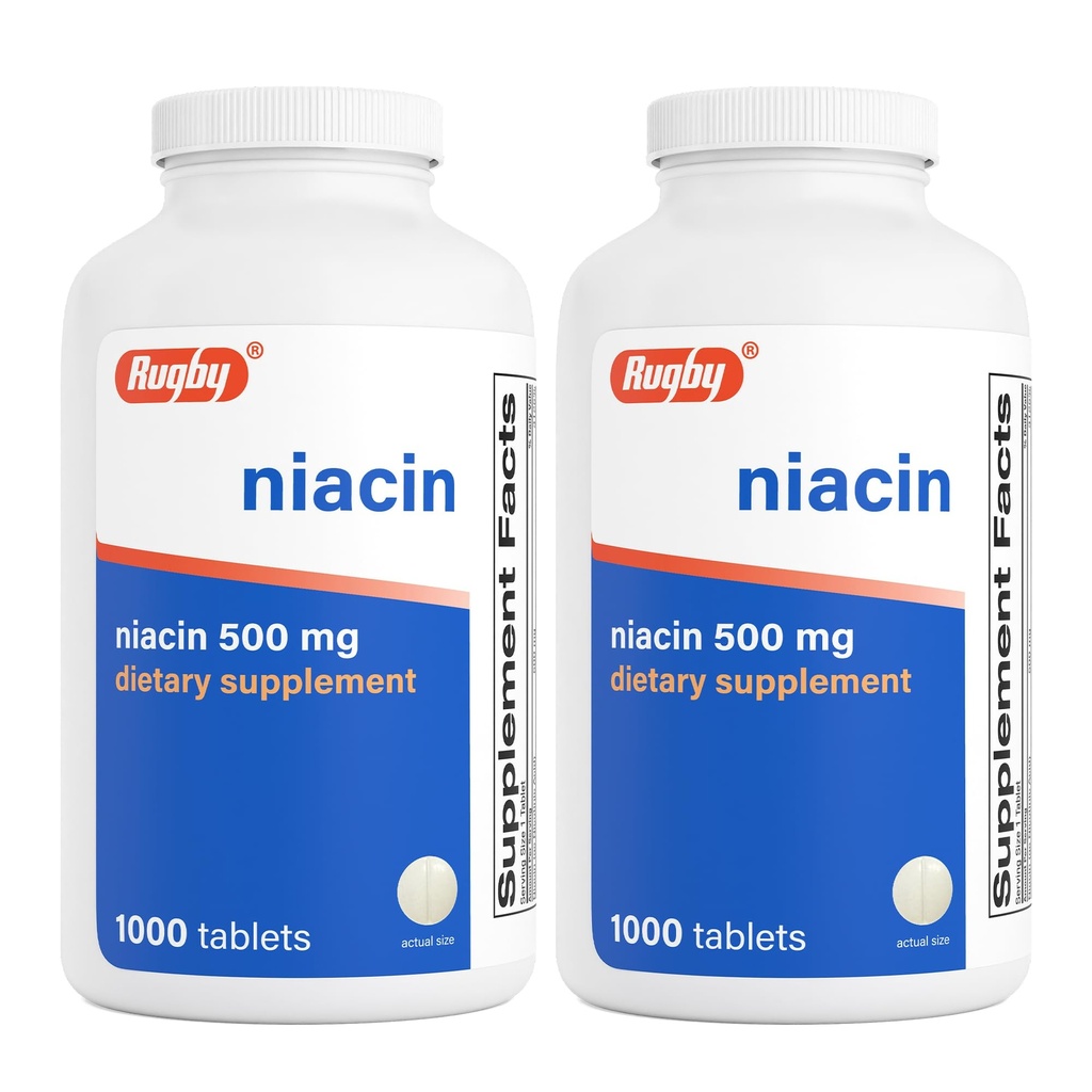 Rugby Niacin 500 mg - Erkekler ve Kadınlar için B3 Supplement - 1.000 Tablet (2-Pack)