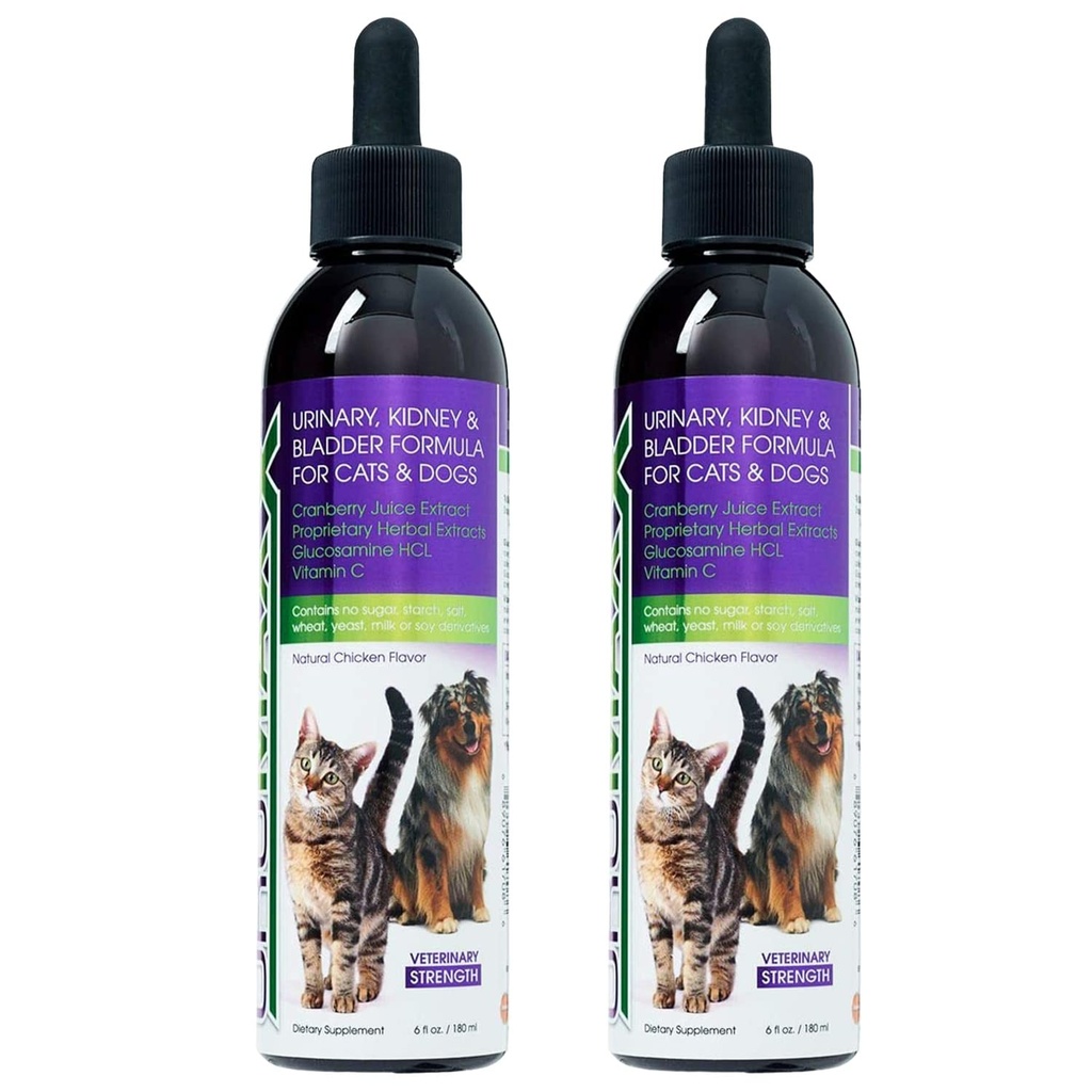Cat & Dog Urinary Tract Treatment, Bladder & Kidney Köpekler ve Kediler için Destek, Sıvı Cranberry & Glucosamine, Tavuk Flavor, 6 oz Şişe, 2 Paket