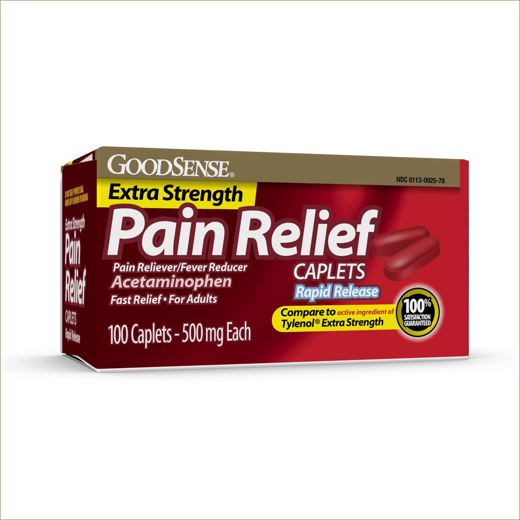 GoodSense Hızlı Yayın Ağrısı, Acetaminophen Caplets 500 mg, Ekstra Güçlü Ağrı Reliever ve Ateşi, 100 Kont