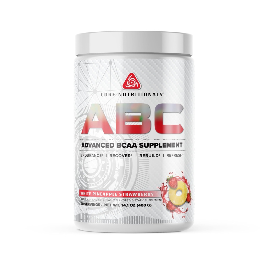 Core Nutritionals ABC Advanced BCAA Supplement | Amino Asit Recovery | Glutamine, Beta Alanine, Citrulline Malate | 20 Hizmet (Beyaz Pineapple Strawberry)