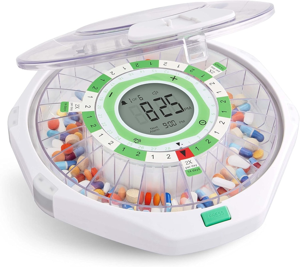 Live Fine 28-Day Otomatik Pill columns Frosted Lid withd LCD Display and Key Lock, Sound & Light for Prescriptions, Drug, Vitamins, Supplements & More