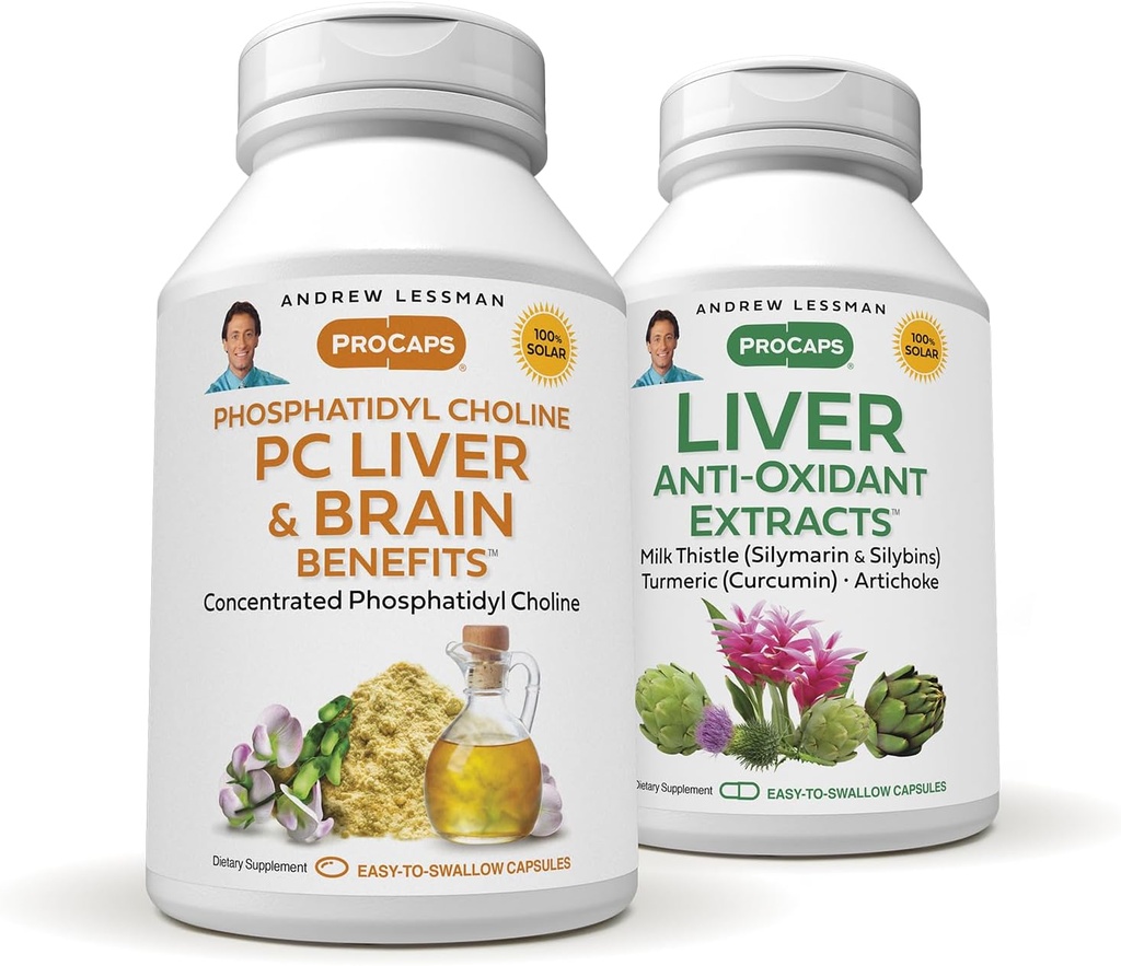 ANDREW LESSMAN PC Liver ve Beyin Faydaları + Liver Anti-Oxidant Extracts Kit: 300 Capsules (180+120) - Phosphatidyl Choline, Milk Thistle, Artichoke, Curcumin.