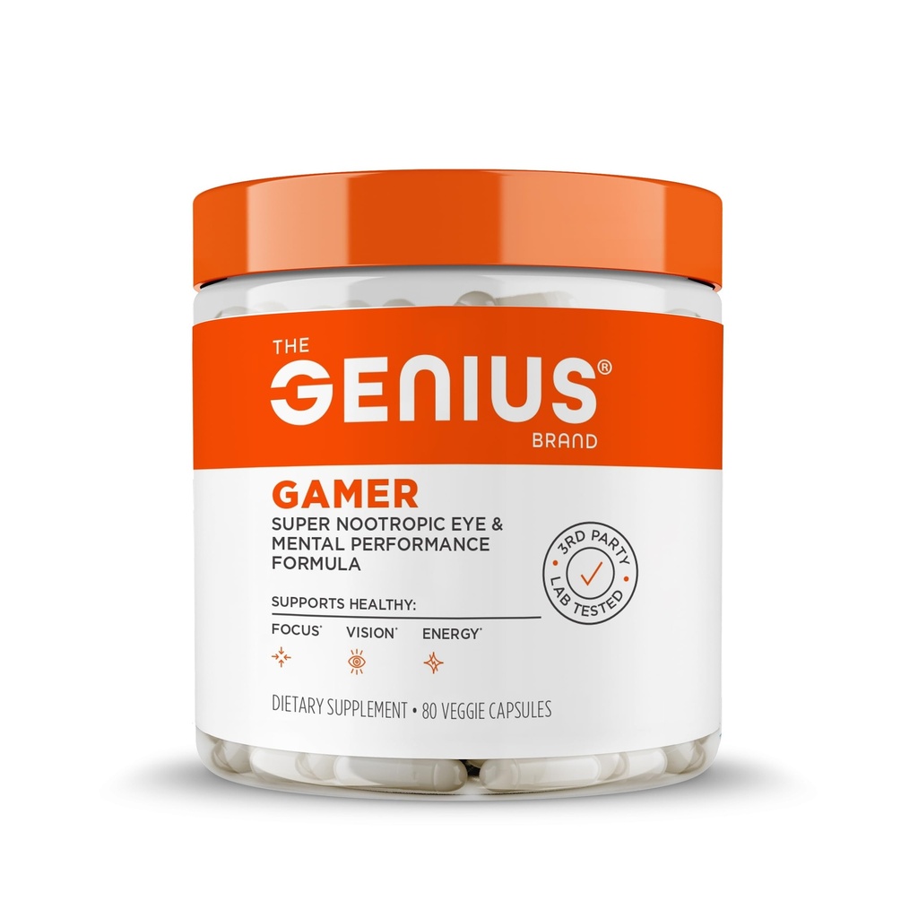 Genius Gamer, Oyun Focus Supplement, 80 Pills - Elite Nootropic Performans Uyarısı - Beyin ve Ruh Clarity, Reaction Time & Concentration - Blue Light Support with Lutemax