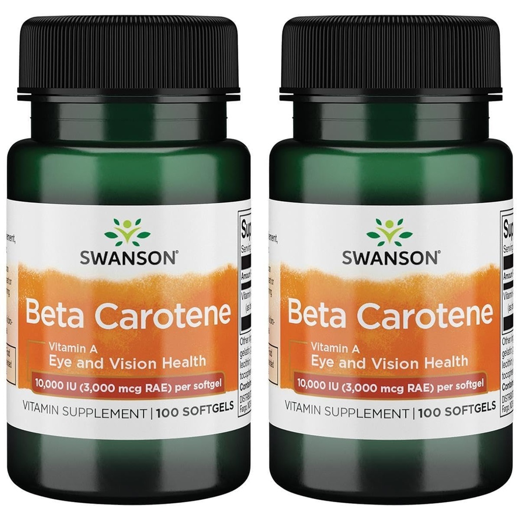 Swanson Beta-Carotene (Vitamin A) Skin Eye Immune System Health Antioksi Support 10000 Iu (3000 mcg) 100 Sgels (2 Pack)