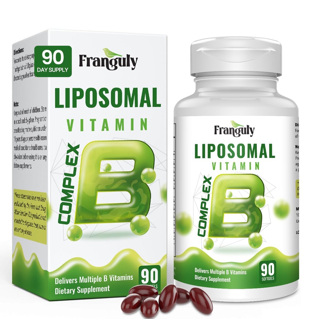 Liposomal B Kompleksi Yüksek Abhidrasyon B Vitaminleri ile Choline Inositol Vitamin B1, B2, B3, B5, B6, Biotin, Folate, Melat B12- Immune, Enerji, Beyin Kalp Desteği 90 Softgels