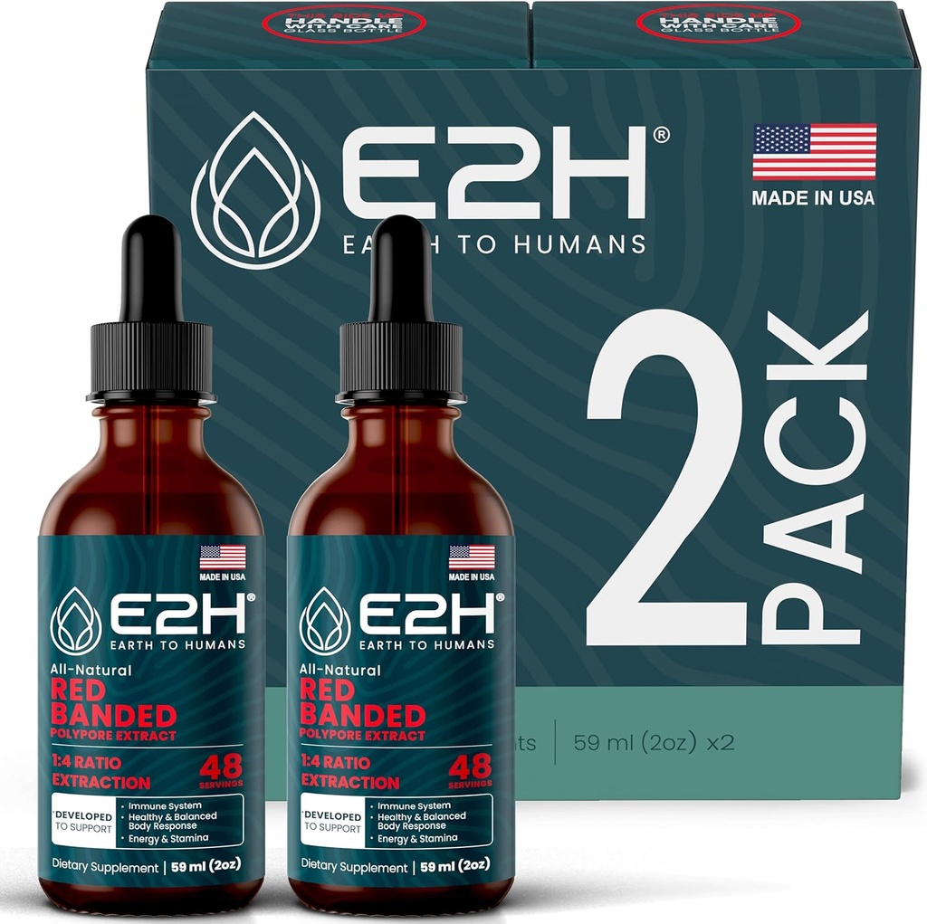 E2H Red Banded Polypore Extract - Mushroom Supplement Formula for Immune Support, Digestive Health, Energy and Natural Immunity Boost (2 Bottles)