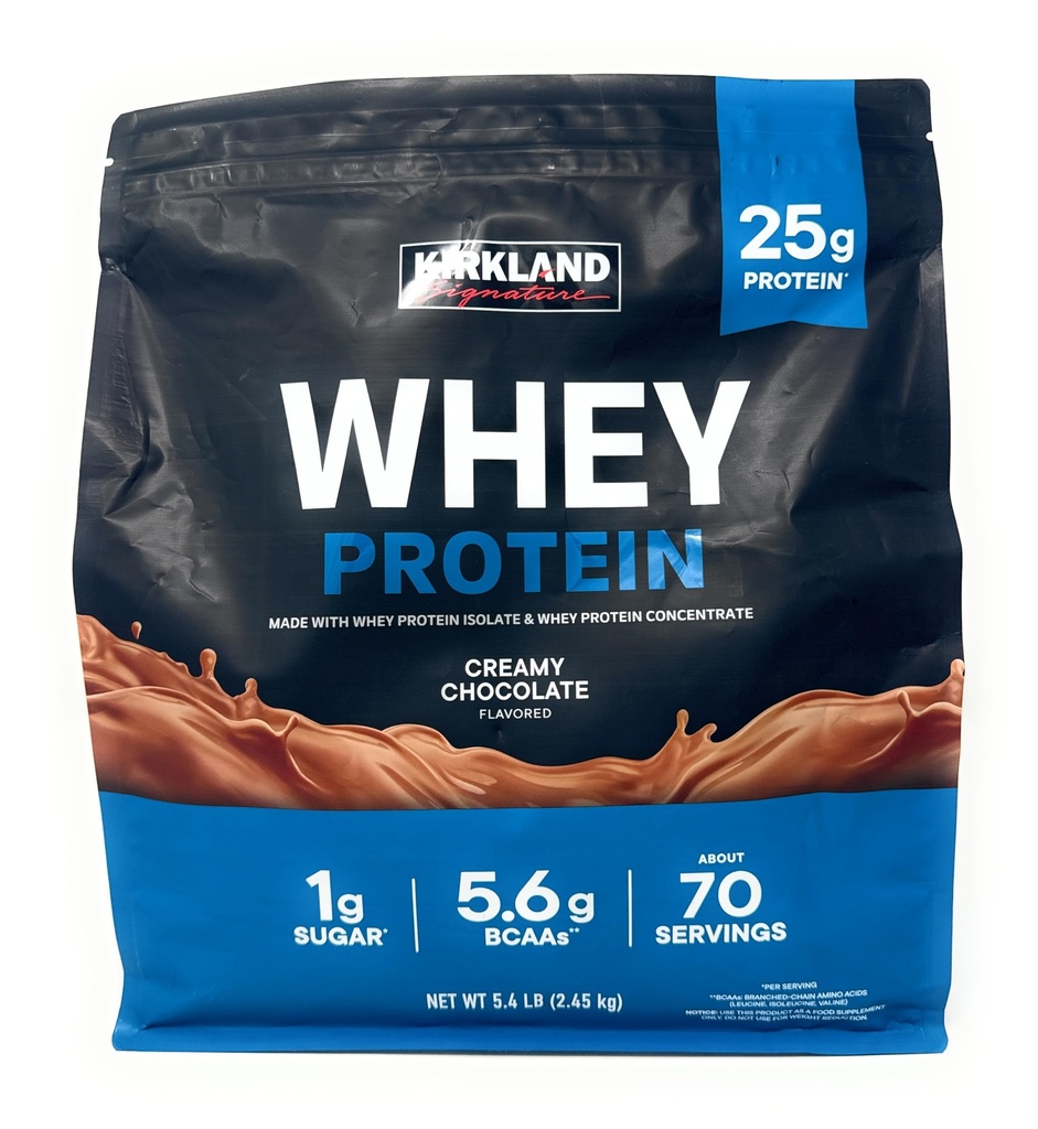 Kirkland Signature Whey 25g proteini,1g şeker,5.6g BCAAs, yaklaşık 70 Hizmet Kremi Chocolate Flavorted