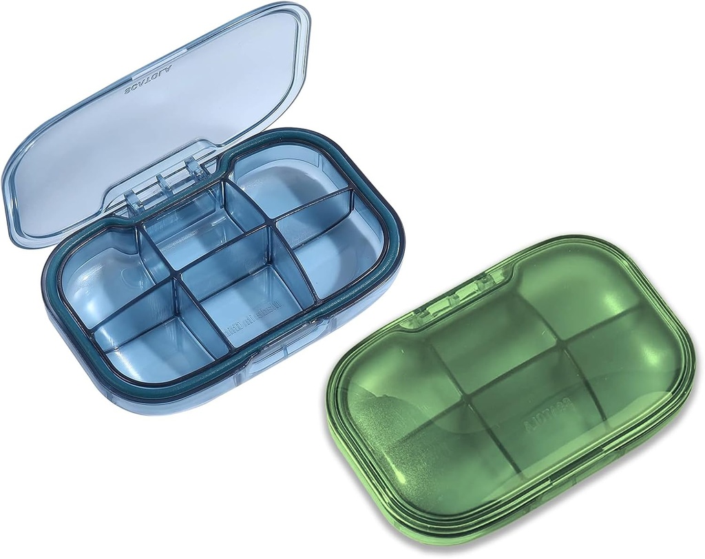 2 Pack 6tment Pill Organizer, Seyahat, Günlük Portatif Tıp Vitamini, Fish Oil ve Supplement Storage (Mavi & Green) için Moisture Kanıtlı Vaka