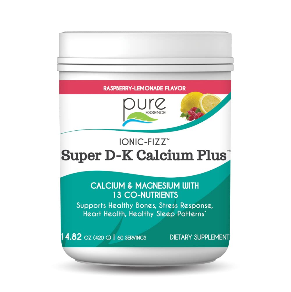 Ionic Fizz Super D-Kuba Plus Pure Essence - Ekstra Magnezyum Vitamin D3, Güçlü Bones ve Stres Desteği için K2 - Raspberry Lemonade - 14.82oz