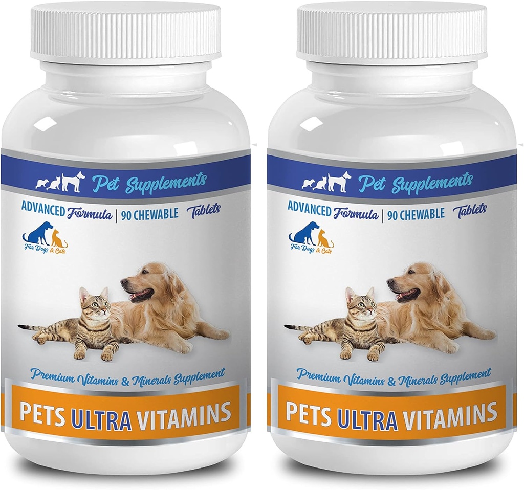 Dog Hair Supplement - Pets Ultra Vitamins - for Dogs and Cats - Immune Health - Hair and Coat Benefits - Vitamin e for Dogs Oral - 180 Treats (2 Bottles)