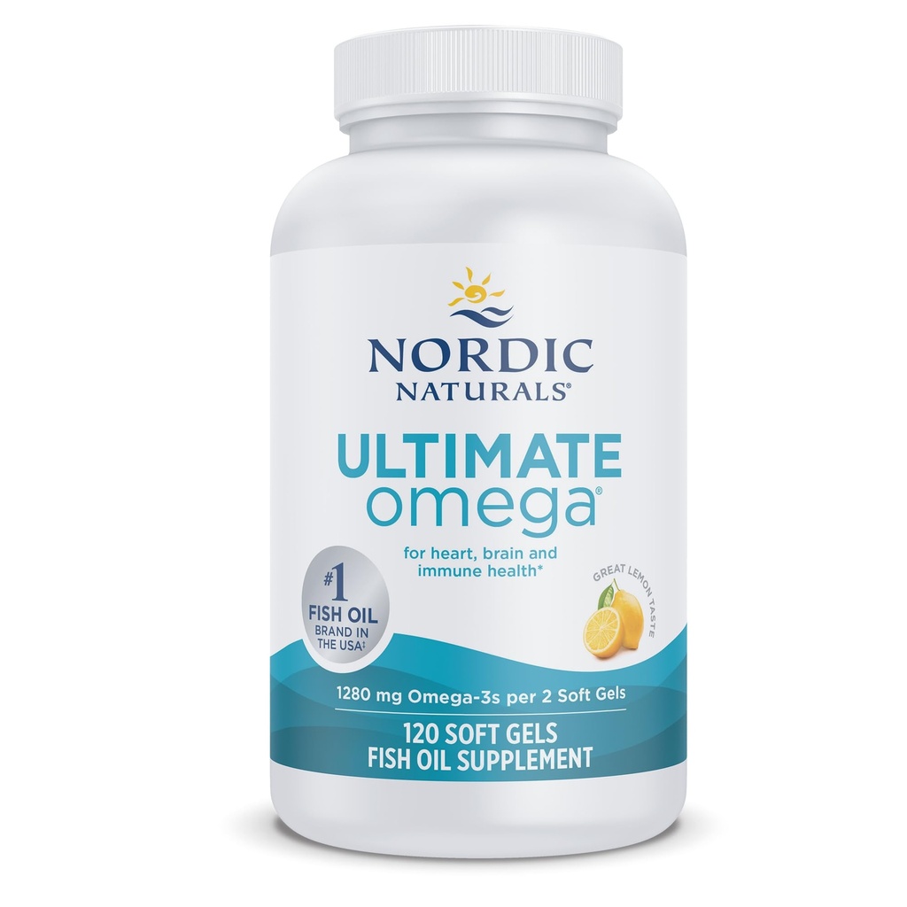 Nordic Naturals Ultimate Omega, Lemon Flavor - 120 Soft Gels - 1280 mg Omega-3 - Yüksek Yeterli Balık Petrol Tamamını EPA & DHA - Beyin ve Kalp Sağlığını Teşvik - Non-GMO - 60 Hizmetler