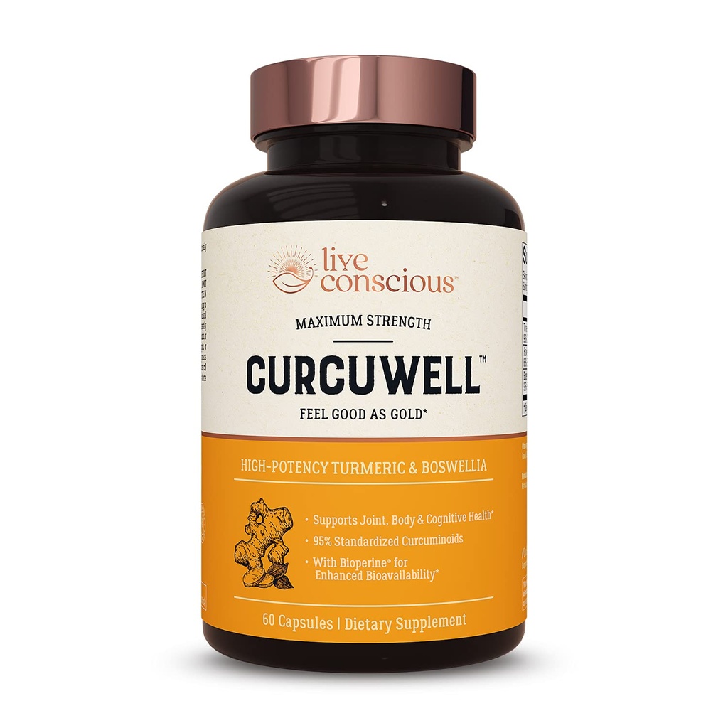 Canlı Bilinçli CurcuE - Curcumin ve Boswellia Mix | Maksimum Güçlü Ortak, Vücut ve Bilişsel Destek - 30 Gün Supply