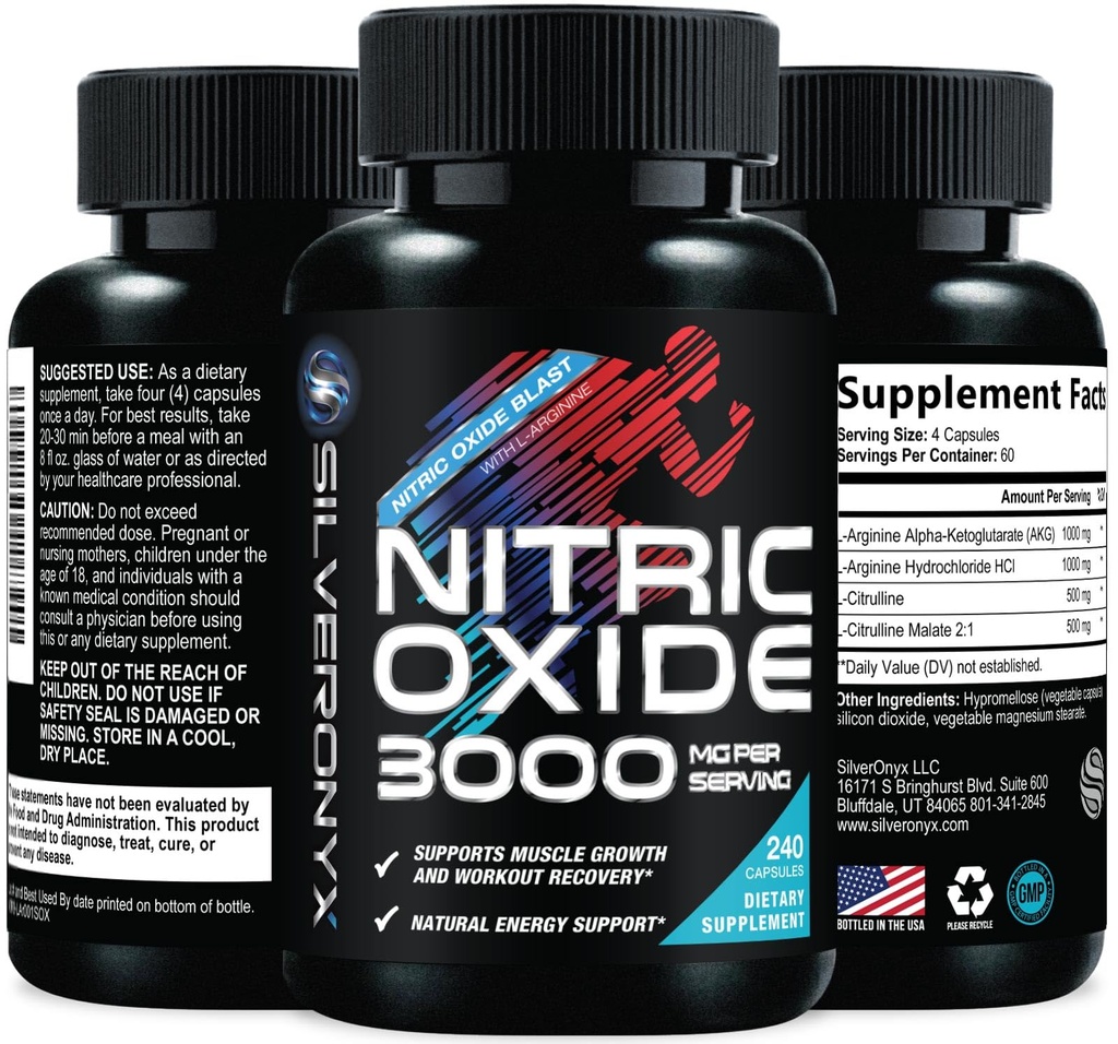 Ekstra Kuvvetli Nitrik Çimento Supplement 3X Strength L Arginine, Citrulline Malate, AAKG, Alanine - Premium Kas Nitrik ATM - Doğal Enerji ve Kalp Sağlığı Desteği - 240 Capsules