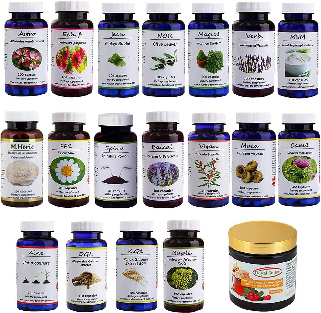 Hekma Center MS için Paket - Royal Jelly ile 18 Tıbbi Herbs & Sidr Honey - 100% Doğal, Saf Organik - Vegan - M.S için Tamamlar