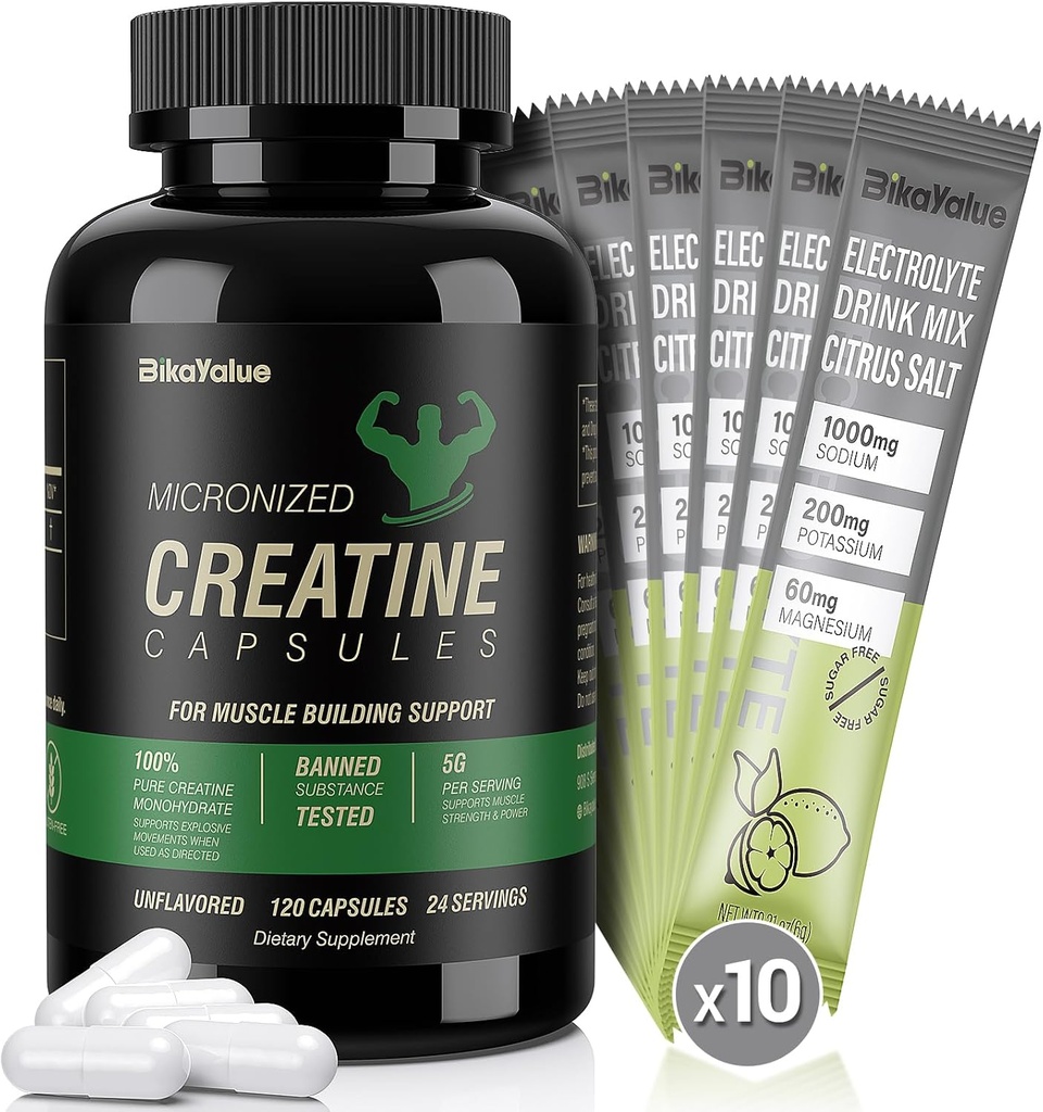 150 Kretine Capsules+10 Pack Electrolyte Kombinasyon ve 200 Tinatine Capsules Supplement for Muscle, Energy, Recovery, Gluten-Free Kretine for Women, Men