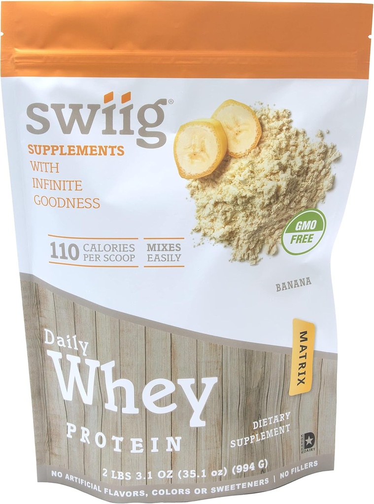 swiig Premium Daily Whey proteini Matrix Banana 2.2 lb – 20g Protein Gluten-Free Non-GMO No Fillers No Yapay Flavors Tüm Doğal Formulaler için geliştirilmiştir
