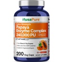 NusaPure Papaya Papain Enzyme Kompleksi 240,000 PU - 200 Veggie Caps - 100% Vegetarian, Non-GMOMO