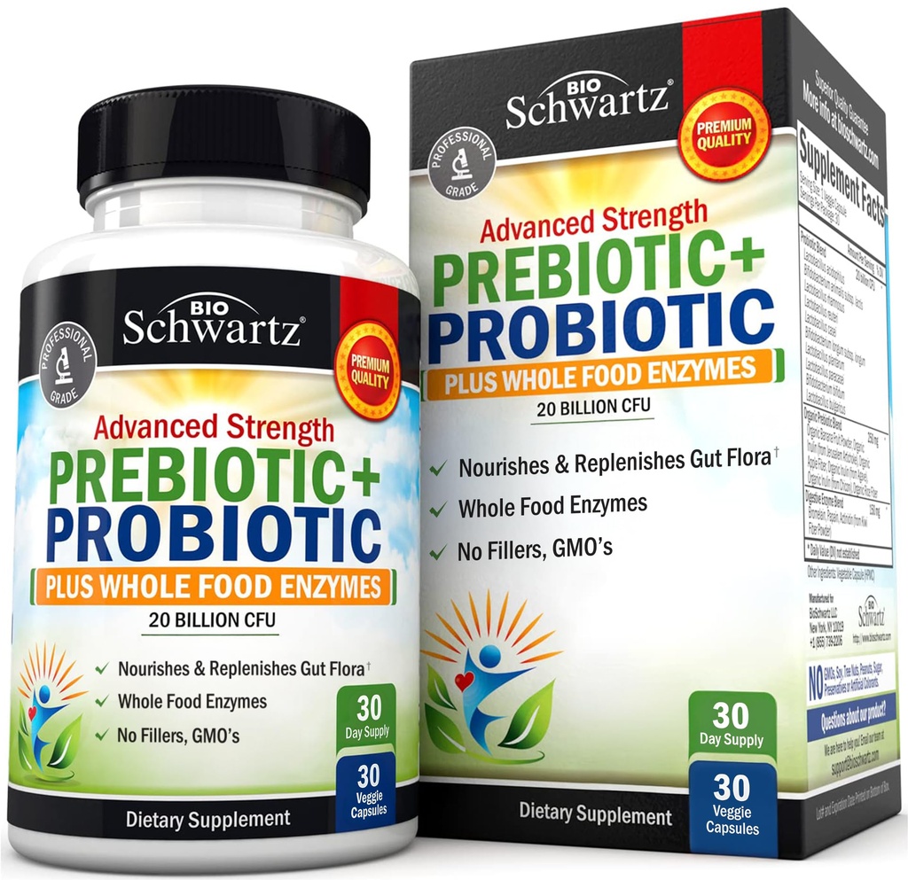 Kadınlar ve Erkekler için Gelişmiş Prebiyotikler ve Probiyotikler, Immune, Digestive & Gut Health with L. Reuteri, Inulin Fiber, Digestive Enzymes, Non-GMO, Gluten-Free, Dairy-Free, 30 Capsules