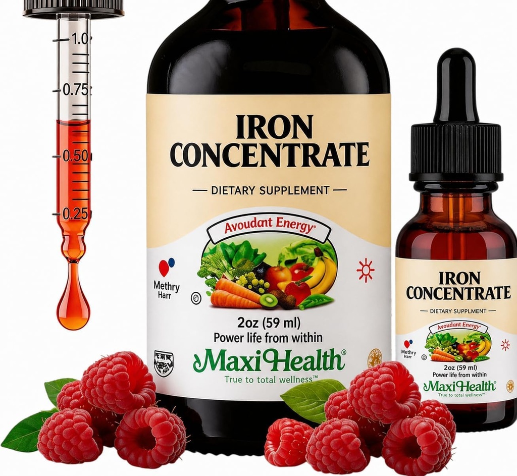 Maxi Health Women, Men and Kids Liquid Iron Supplement - 15 mg Per ML Berry Flavored - Yüksek Potency - Immediate Aborpsiyon için karıştırmak - Nausea olmadan Enerji artırmak - 2 fl Ounces