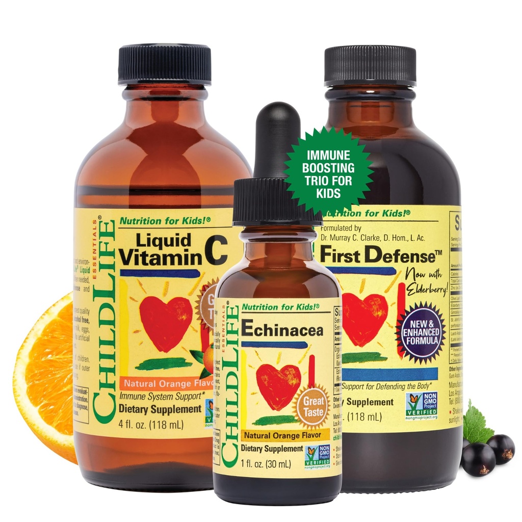 ÇOCUKLIFE ESSENTIALS Immune Support 3Pack - Sıvı Vitamin C, First Defense ve Echinacea - Immune Boosting Supplements for Infants, Toddler, and Kids Kids Kids